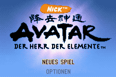 Avatar: The Legend of Aang title screen for GameBoy Advance